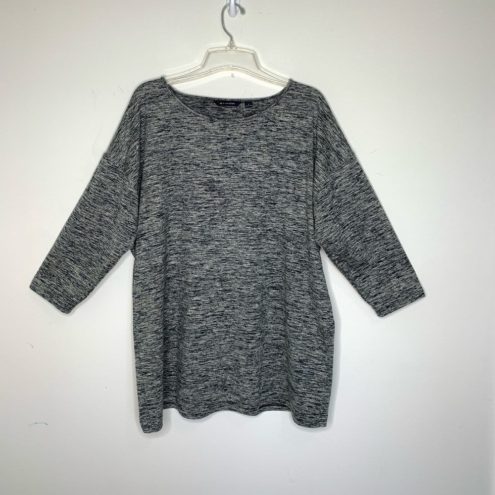 BN1 H by Halston Black Gray Tunic Top Long Sleeve Round‎ Neck Women Large